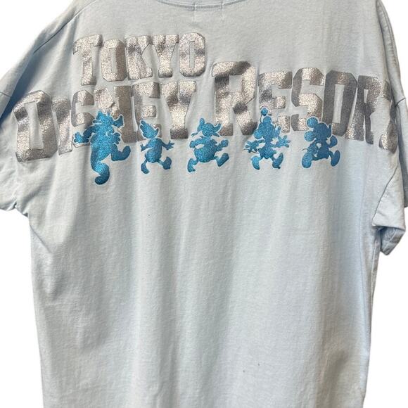 Tokyo Disney Resort Glitter Logo Shirt Light Blue Silver & Blue Mickey - Picture 2 of 7